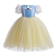 Girls Snow white Princess Costume Puff Sleeve Tulle Birthday Party Halloween Christmas Dress Up